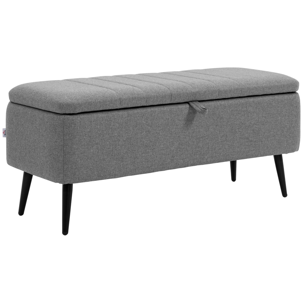 HOMCOM Storage Ottoman with Flip Top, Rectangular Upholstered Bench, Linen Look Fabric Footstool, Grey