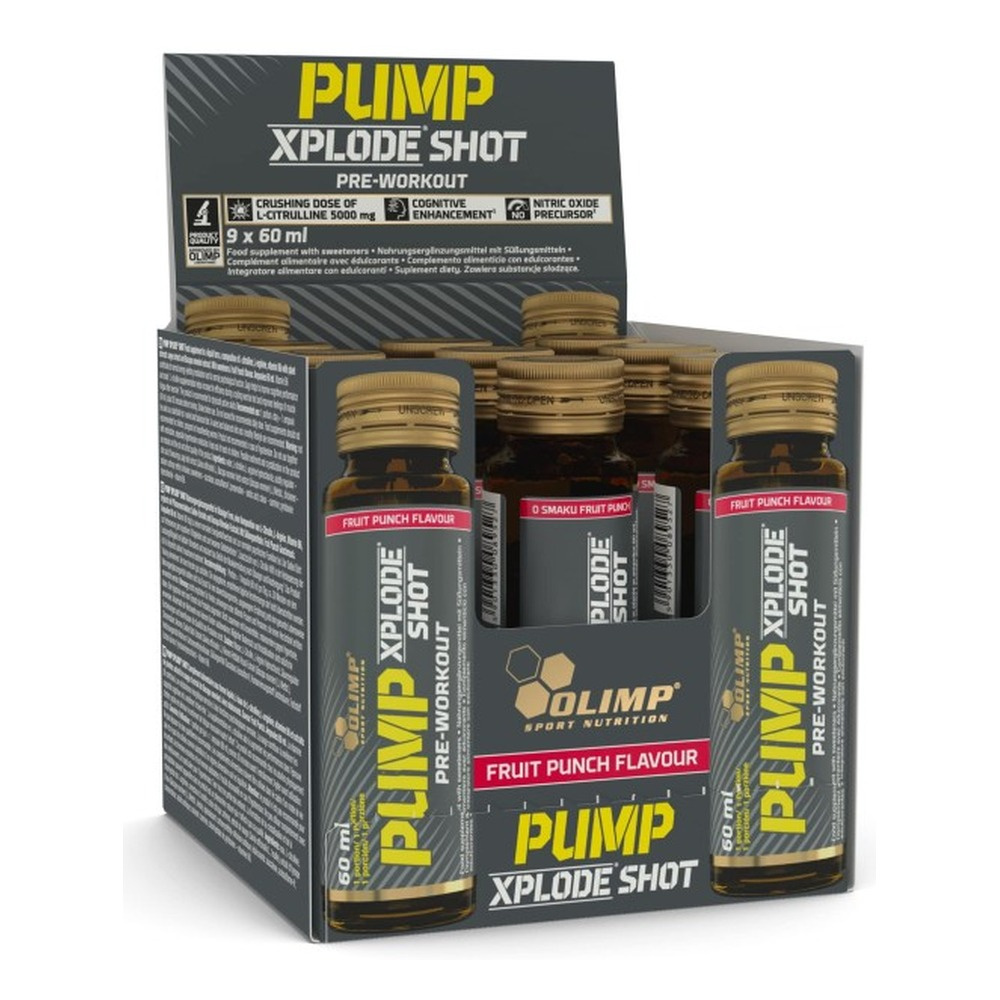 Olimp Nutrition Pump Xplode Shot Przedtreningówka bez Stymulantów na Pompę i Koncentrację 9 x 60 ml