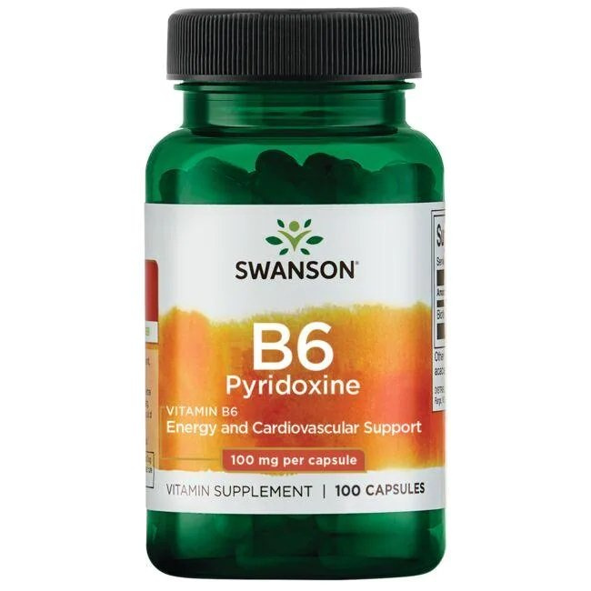 Swanson Witamina B6 100mg na Układ Nerwowy i Energię 100 Kapsułek