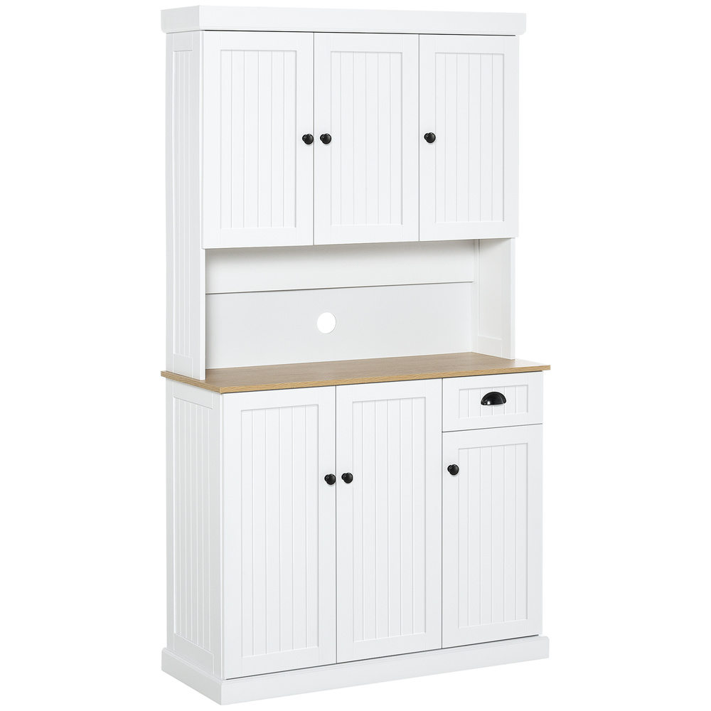 HOMCOM 180cm Freestanding Kitchen Cabinet, Modern Storage Cupboard with Open Countertop, Drawer and 6 Doors, White