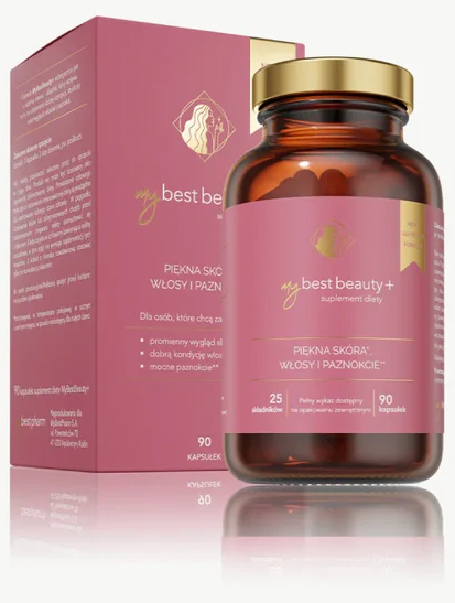 MyBest Beauty+ 3w1 Składniki Aktywne dla Wzmocnienia Zdrowia Włosów Skóry i Paznokci 90 Kapsułek