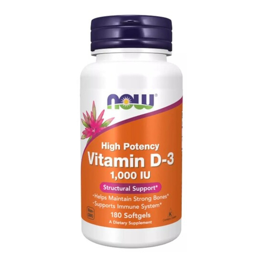 Now Foods Vitamin D-3 1000 IU Wsparcie Odporności Mózgu i Mięśni 180 Kapsułek