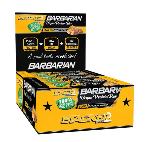 Stacker2 Europe Barbarian Vegan Protein Bar, Peanut Butter - 12 x 40g