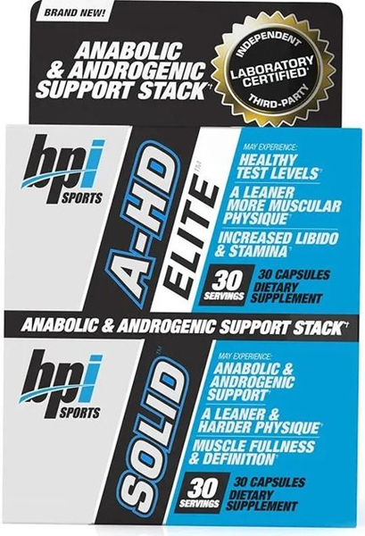 BPI Sports A-HD Elite i Solid Booster Testosteronu dla Mężczyzn 30 + 30 Kapsułek