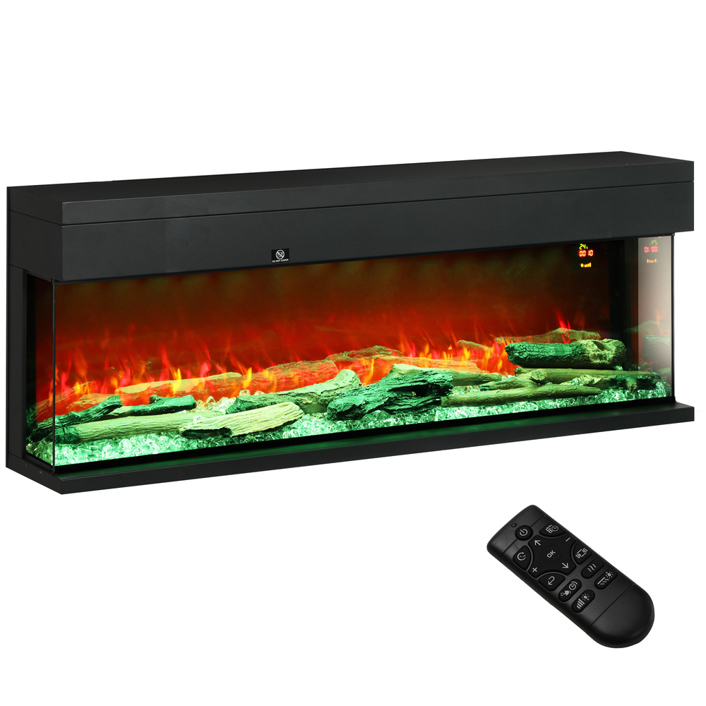 HOMCOM 1800W 15-40℃ Adjustable Flame Glass Panel Convector Heater, 127cm
