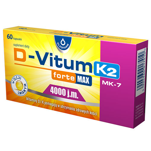 D-Vitum Forte Max 4000 j.m. K2 MK7 Witamina D i K na Zdrowe Kości 60 Kapsułek