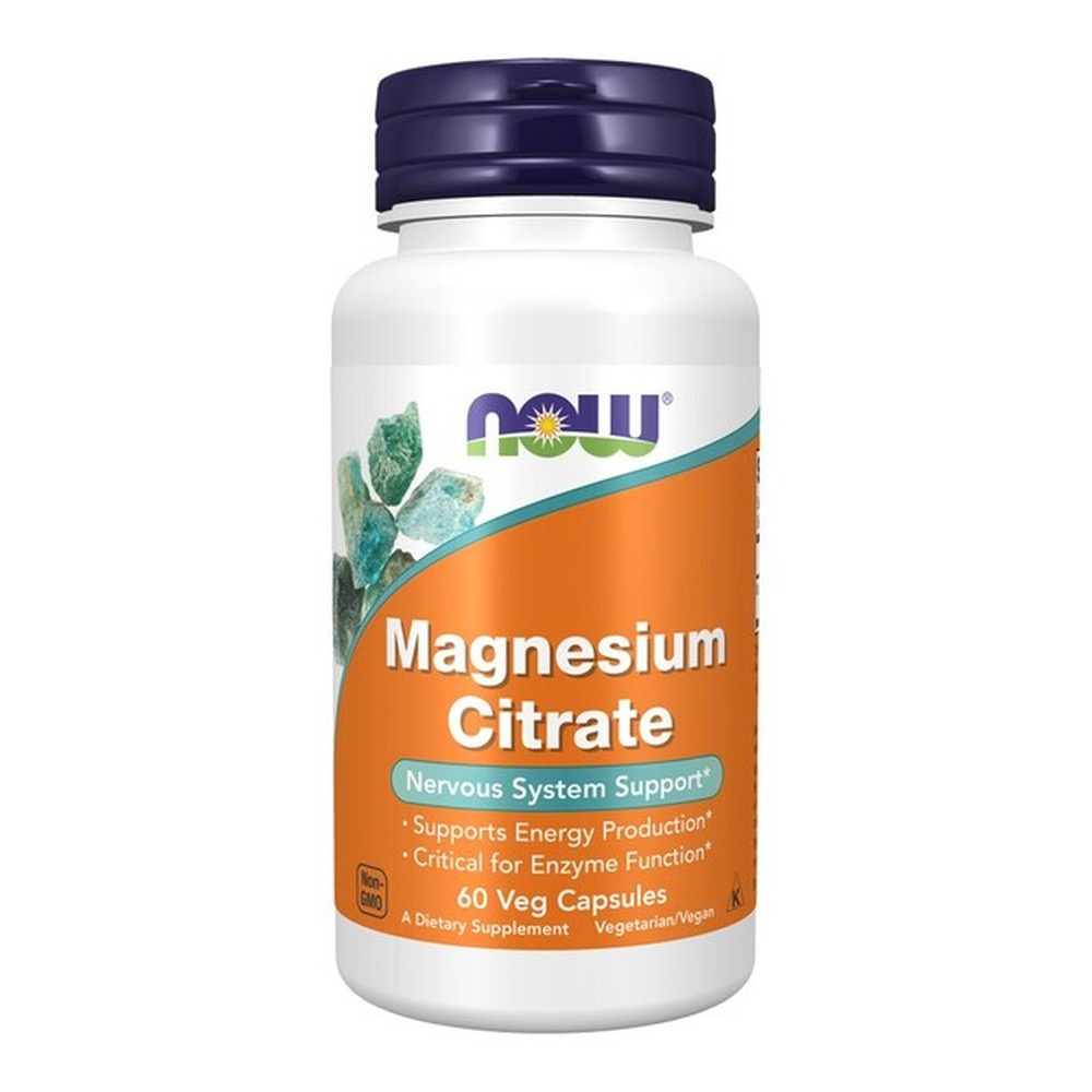 NOW Foods Cytrynian Magnezu 400mg Na Produkcję Energii i Funkcje Enzymów 60 Kapsułek