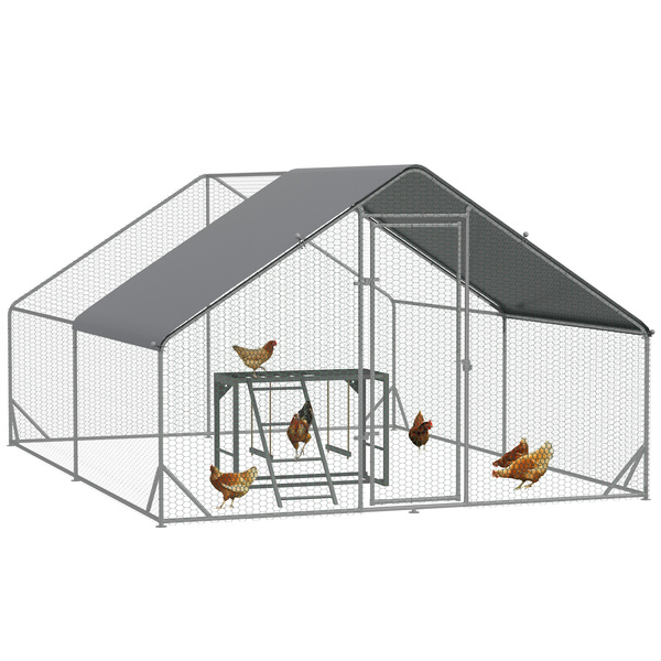 PawHut Walk In Chicken Run with Chicken Activity Shelf and Cover, 3 x 4 x 2m