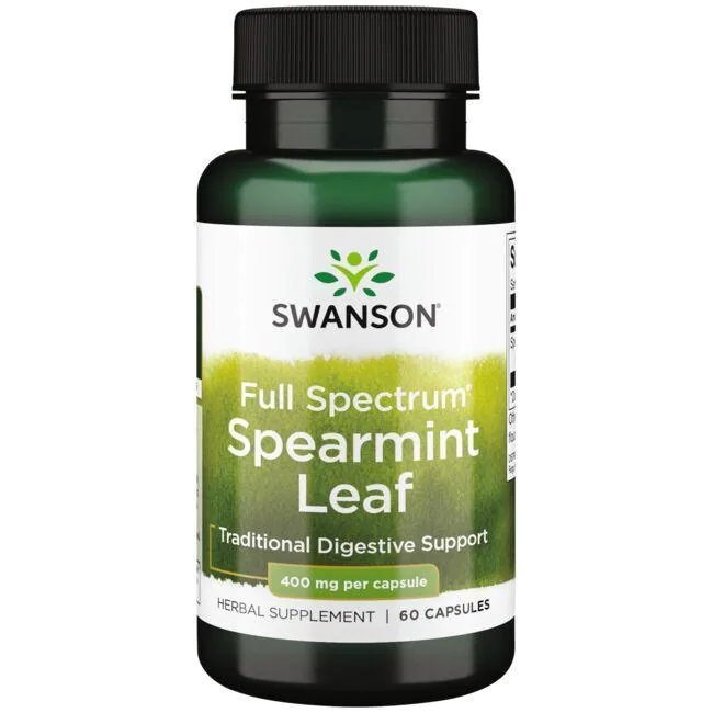 Swanson Full Spectrum Liść Mięty Zielonej 400mg na Wsparcie Trawienia 60 Kapsułek