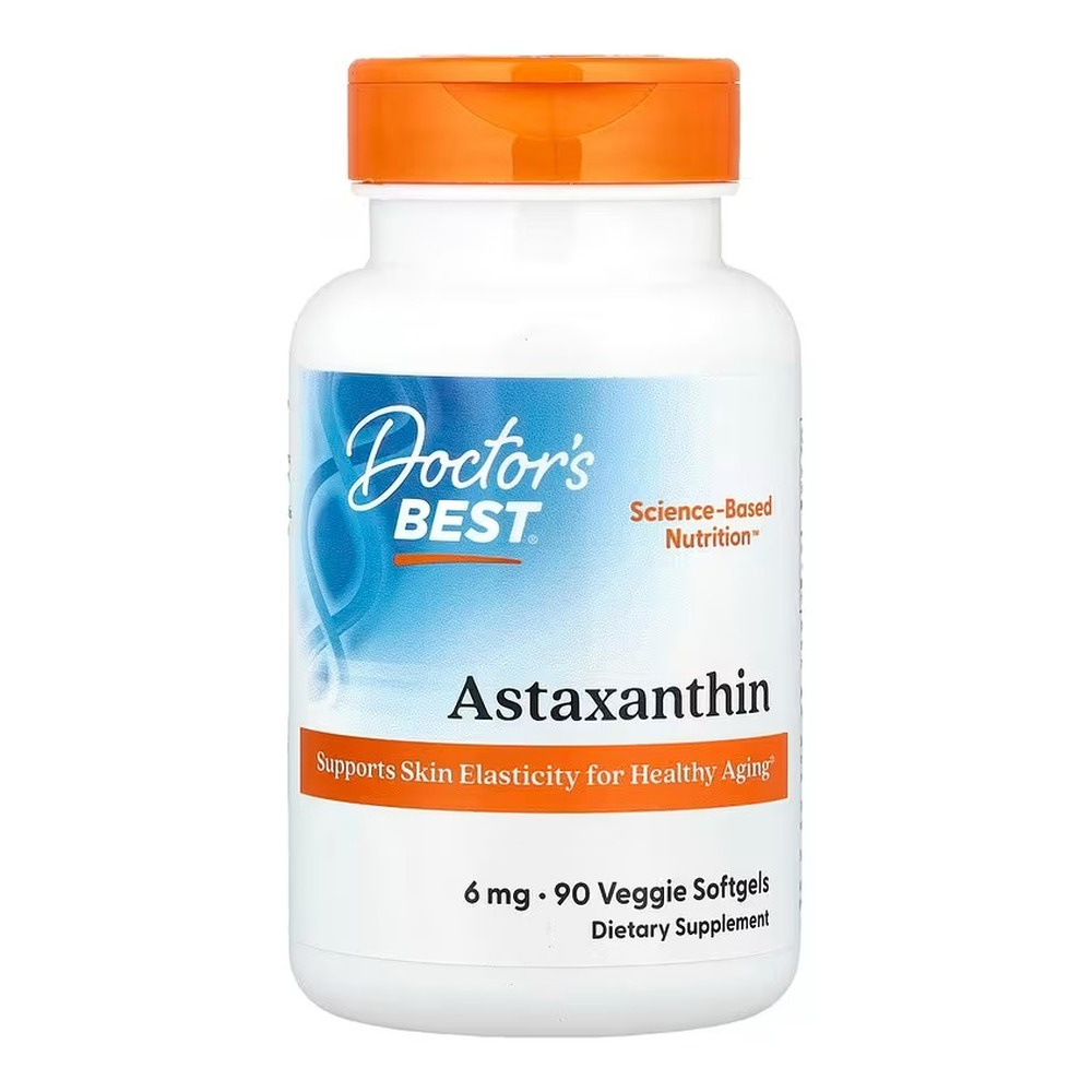 Doctor's Best Astaksantyna z AstaReal 6mg Na Zdrowe Starzenie i Elastyczność Skóry 90 Kapsułek Roślinnych
