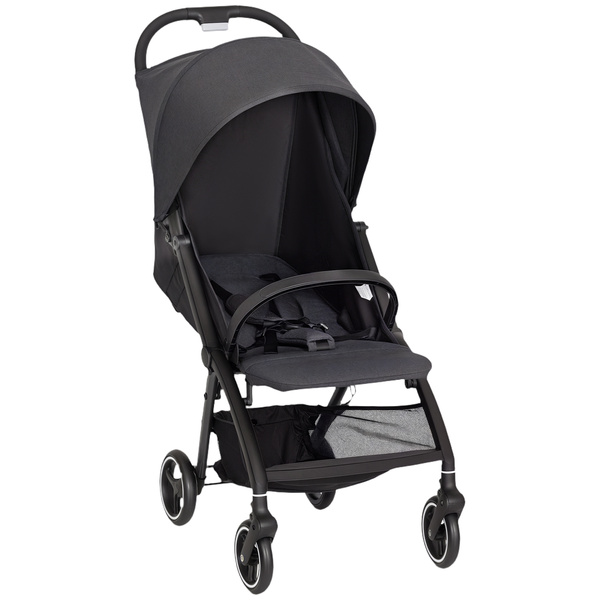 AIYAPLAY Travel Stroller, Lightweight Pushchair, Compact Buggy with Canopy, Basket and Multi-Position Recline, Dark Grey