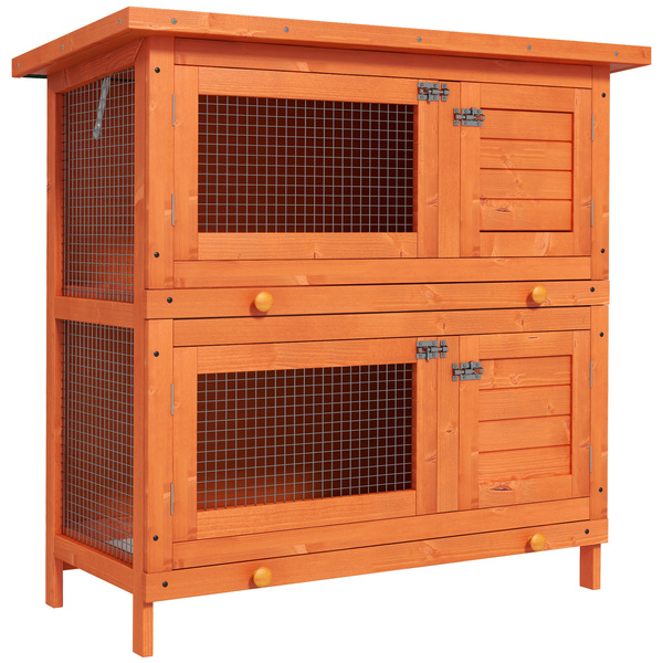 PawHut Rabbit Hutch Outdoor Guinea Pig Hutch Wooden Duck House Pet Cage with Opening Roof, 90 x 45 x 90cm
