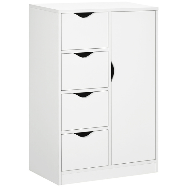 HOMCOM Bathroom Cabinet, Freestanding Storage Cabinet with 4 Drawers, Door Cupboard for Living Room, Kitchen, Bedroom, White