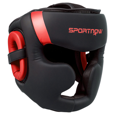 SPORTNOW Boxing Headguard w/ Adjustable Strap for Sparring, Kickboxing, MMA, Red/Black