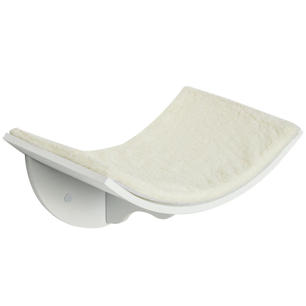 PawHut Wood Cat Shelves, Wall-Mounted Cat Shelter, Curved Kitten Bed Perch Climber Furniture 41 x 28 x 21cm White