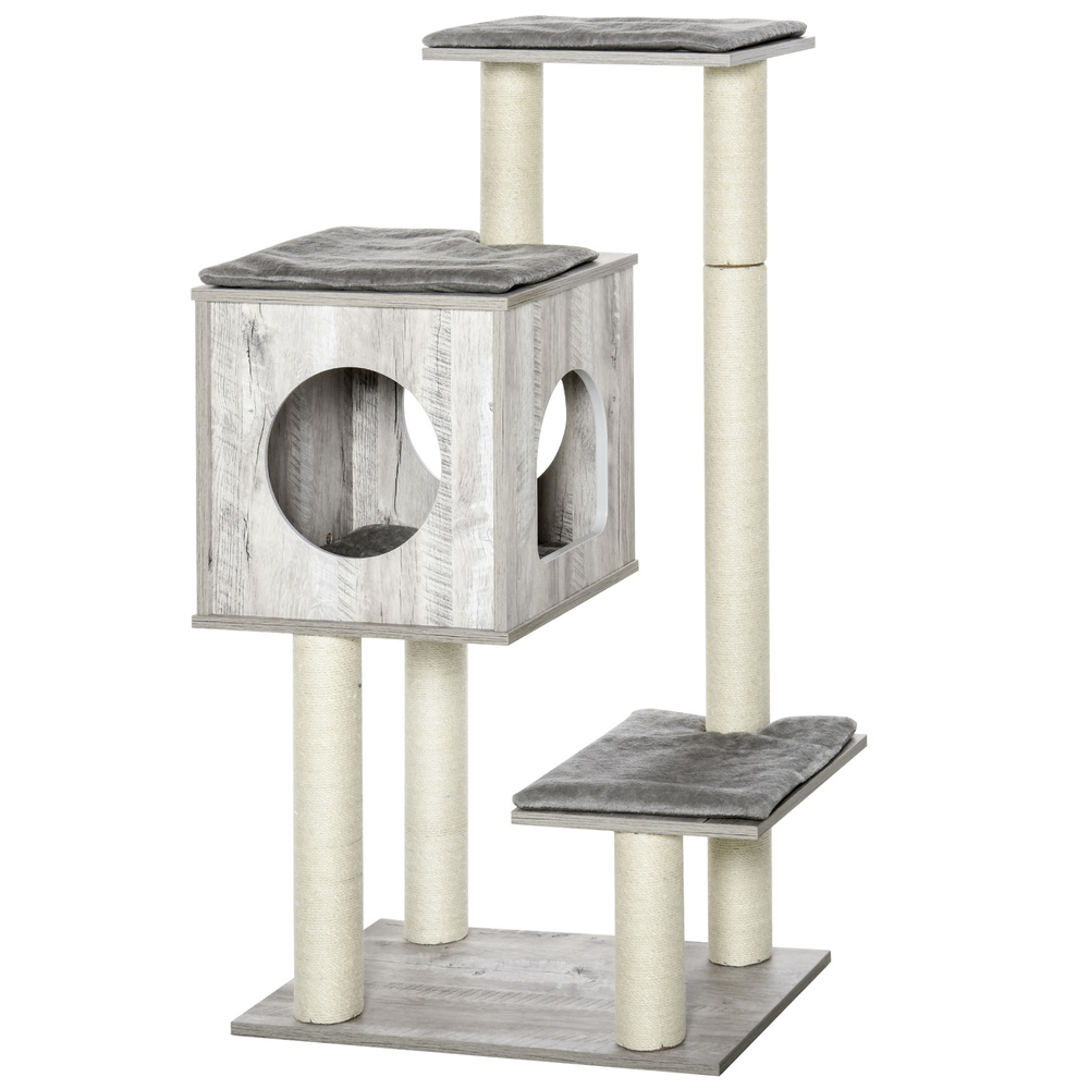 PawHut Cat Tree for Indoor Large Cats 113cm Kitten Tower Condo Jute Scratching Post Kitten Play House Activity Center Furniture