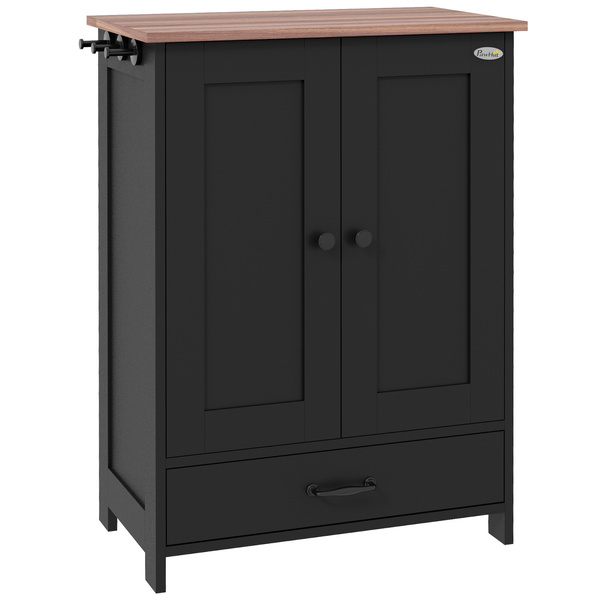 PawHut Pet Feeding Station with Raised Dog Bowls, Adjustable Panel, Hooks, Black