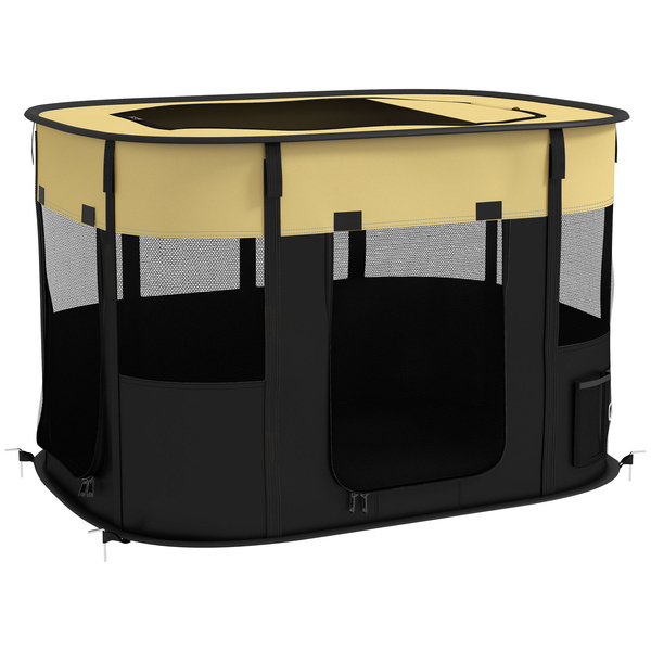 PawHut Foldable Dog Pen with Storage Bag for Indoor/Outdoor Use, Portable Pet playpen, with Ground Stakes - Yellow