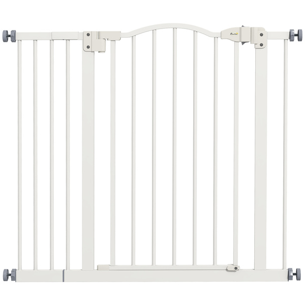 PawHut Metal 74-94cm Adjustable Pet Gate Safety Barrier w/ Auto-Close Door White