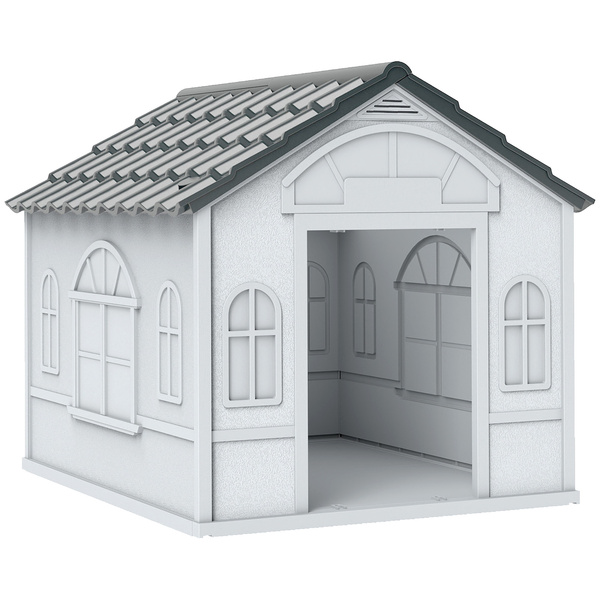 PawHut Plastic Weather-Resistant Dog House, for Indoors and Outdoors, Medium Dogs - Grey