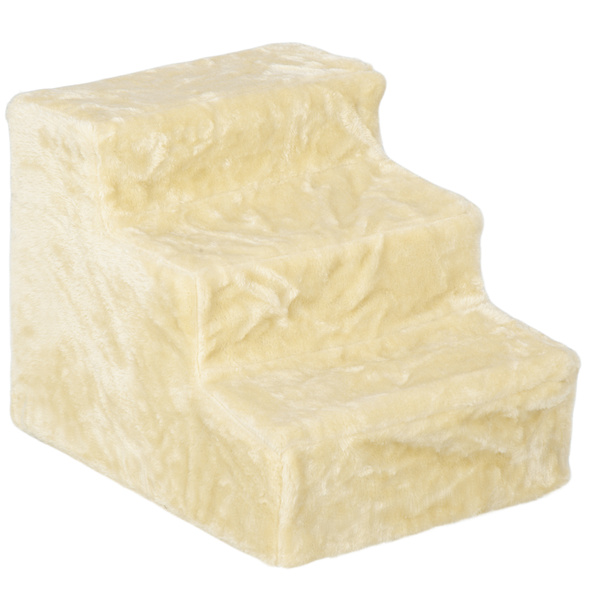 PawHut Three-Step Dog Stairs, with Washable Plush Cover, for High Bed Sofa, Dog Stairs for Small Dog and Cat - Beige