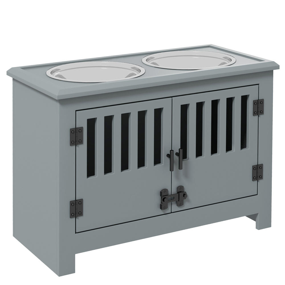 PawHut Raised Dog Bowls, Pet Feeding Station, with Storage, Food and Water Bowls, for Large Dogs - Grey