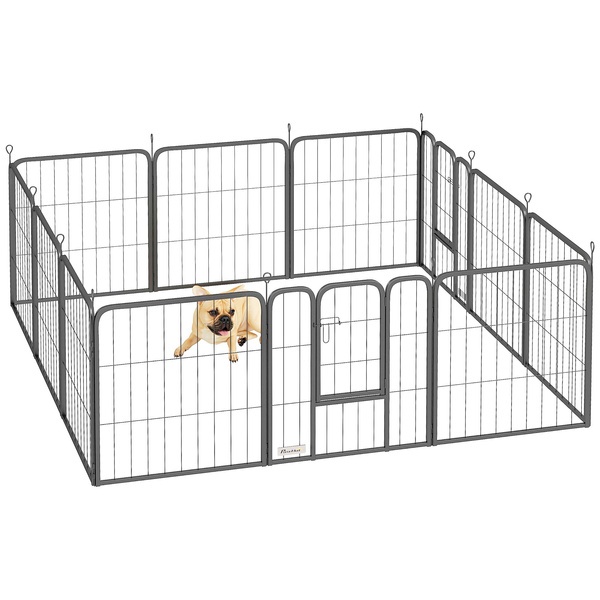 PawHut 12-Panel Solid Dog Playpen with Doors, for Small Dogs, 60cm High, Black