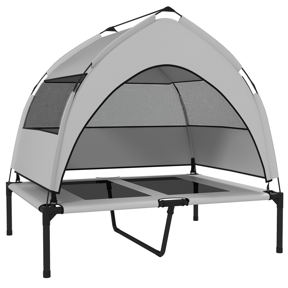 PawHut Portable Elevated Dog Bed with Removable Canopy, Cooling Raised Pet Cot for Medium Large Dogs, 92 x 75 x 89 cm