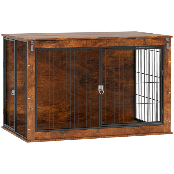 PawHut 46.46'' Dog Crate Furniture with Openable Top, Two Lockable Doors, for Extra Large Dogs, Rustic Brown