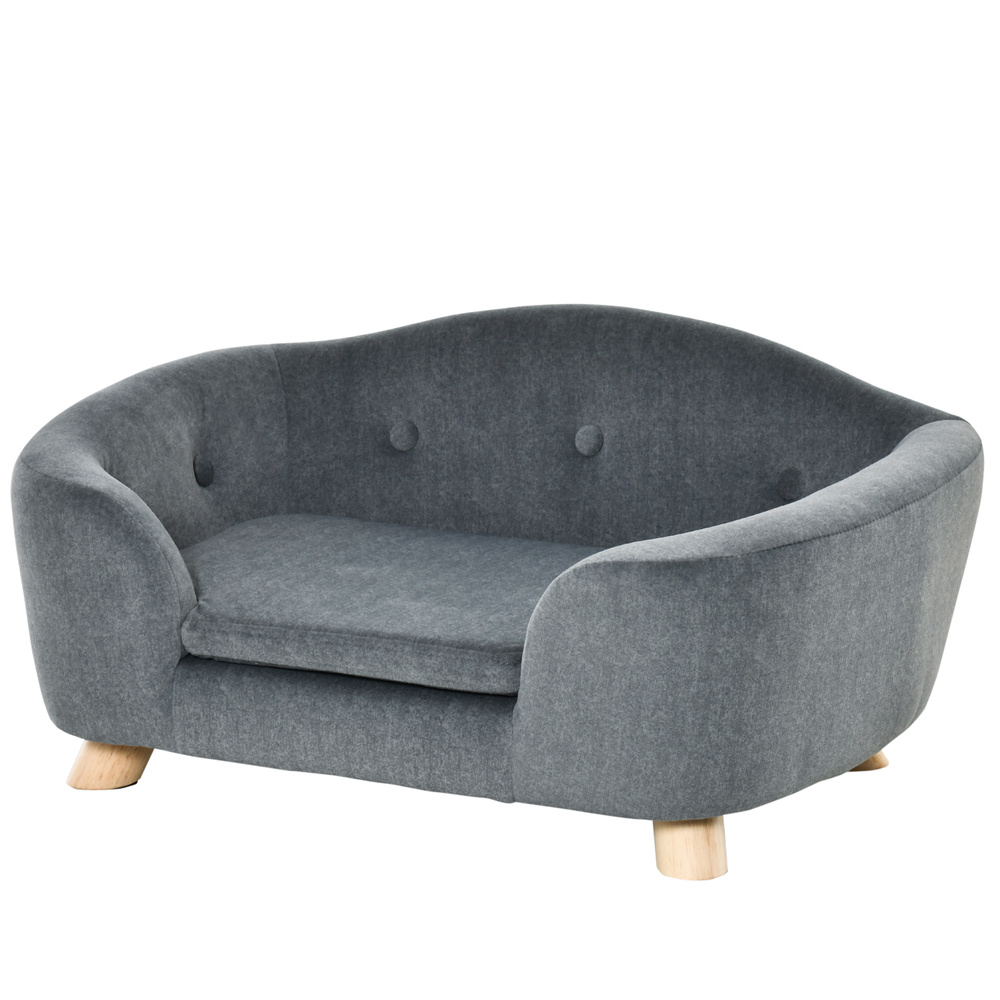 PawHut Dog Sofa Bed Pet Chair Couch with Water Resistant Fabric, Kitten Lounge with Soft Cushion, Wooden Frame for Mini Size Dogs - Grey
