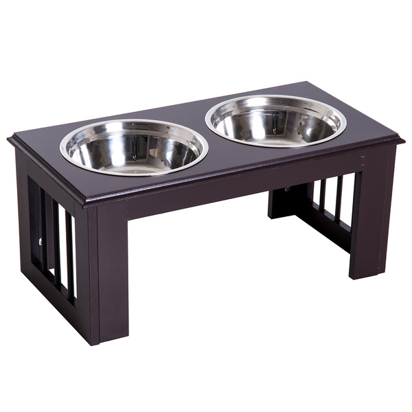 PawHut Raised Dog Feeding Bowls with Stand, Stainless Steel for Medium Dog, 58L x 31W x 25H cm - Brown