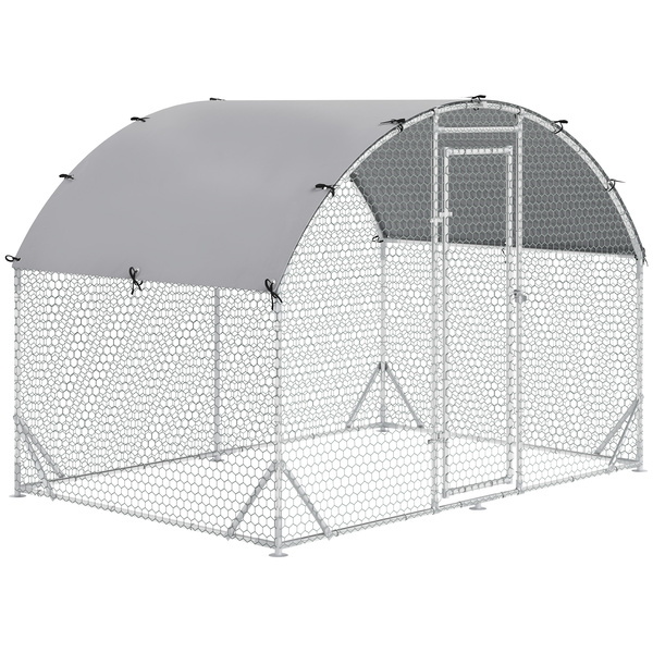 PawHut Walk In Chicken Run Galvanised Chicken Coop Hen Poultry House Cage Pet Playpen Garden with Water-Resist Cover, 2.8 x 1.9 x 2m