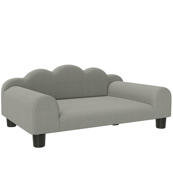 PawHut Elevated Dog Sofa Bed, Breathable Pet Sofa with Backrest and Armrest for Small Dogs, Grey