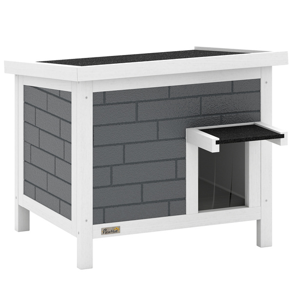 PawHut Outdoor Cat House Insulated with Openable Roof, Weatherproof Feral Cat Shelter for Rabbits, Cats, Grey