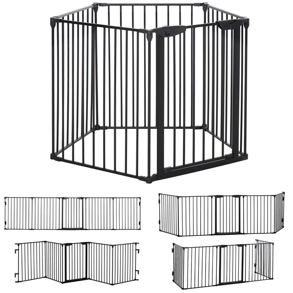 PawHut 5 Panels Pet Playpen Metal Fence w/ Walk Through Door - Black