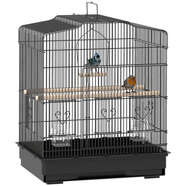 PawHut Large Metal Bird Cage with Perches, Food Bowls, Swing, for Budgies, Parakeets, Black