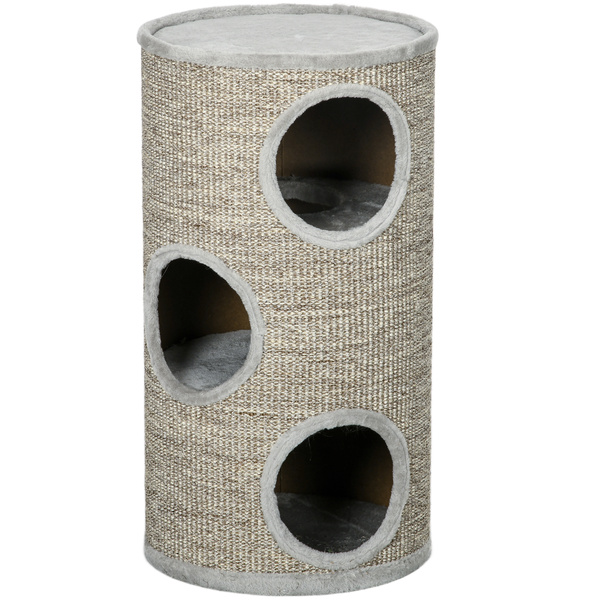 PawHut Cat Climbing Frame, Covered with Sisal, Cosy Platform - Light Grey
