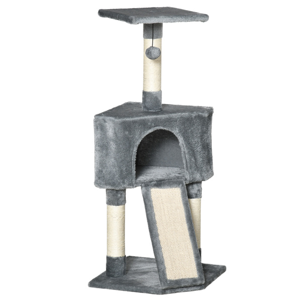 PawHut Corner Cat Tree for Indoor Cats, Kitten Tower with Scratching Post House Ladder Toy - Grey