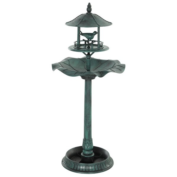 Outsunny 3-in-1 Garden Bird Bath, Freestanding Birdbath with Large Water Basin, Underneath Flower Planter, Φ50 x 113 cm, Green