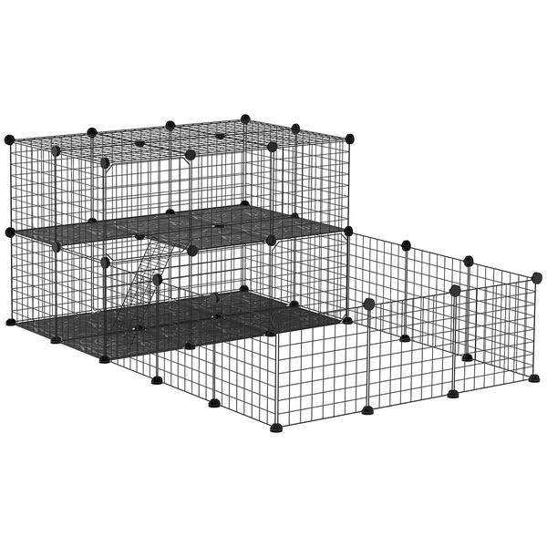 PawHut Pet Playpen with Door, Guinea Pigs Metal Mesh Cage for Small Animal, Chinchilla, 175 x 105 x 70 CM, Black