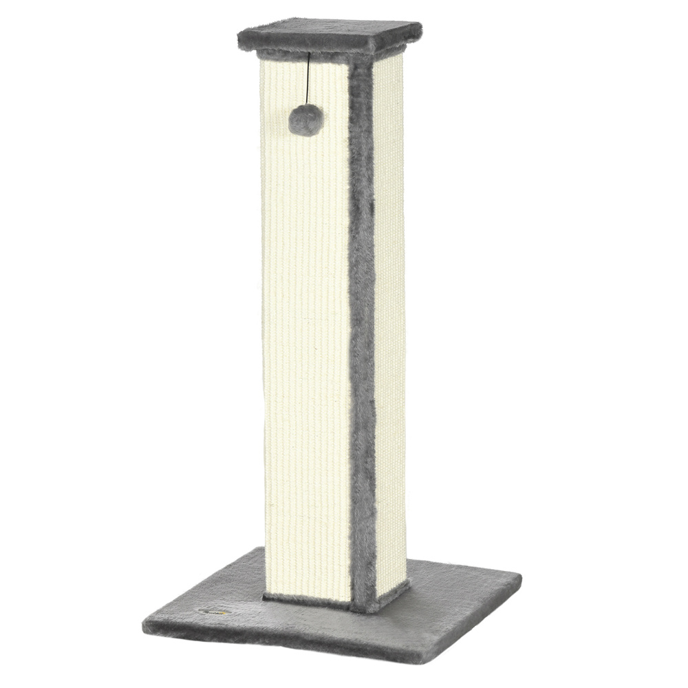 PawHut 81cm Cat Scratcher, Vertical Full Scratcher w/ Natural Sisal Rope, Hanging Ball, Soft Plush - Grey