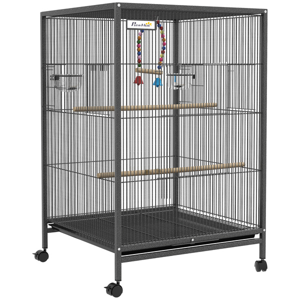 PawHut Bird Cage, Budgie Cage, with Rolling Stand, for Small Birds - Grey