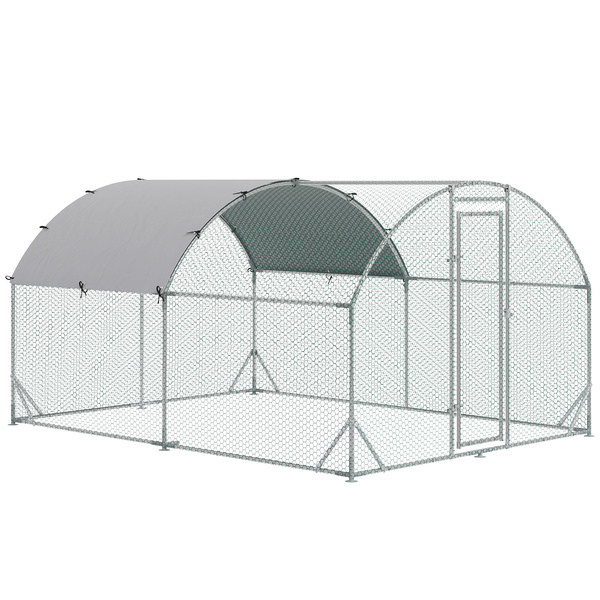 PawHut Walk In Chicken Run Galvanised Chicken Coop Hen Poultry House Cage Pet Playpen Garden with Water-Resist Cover, 2.8 x 3.8 x 2m