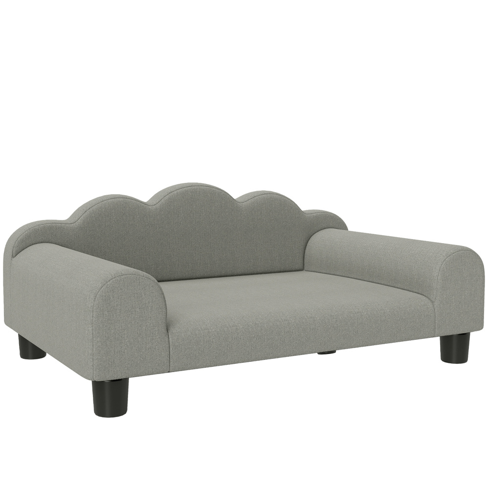 PawHut Elevated Dog Sofa Bed, Breathable Pet Sofa with Backrest and Armrest for Small Dogs, Grey