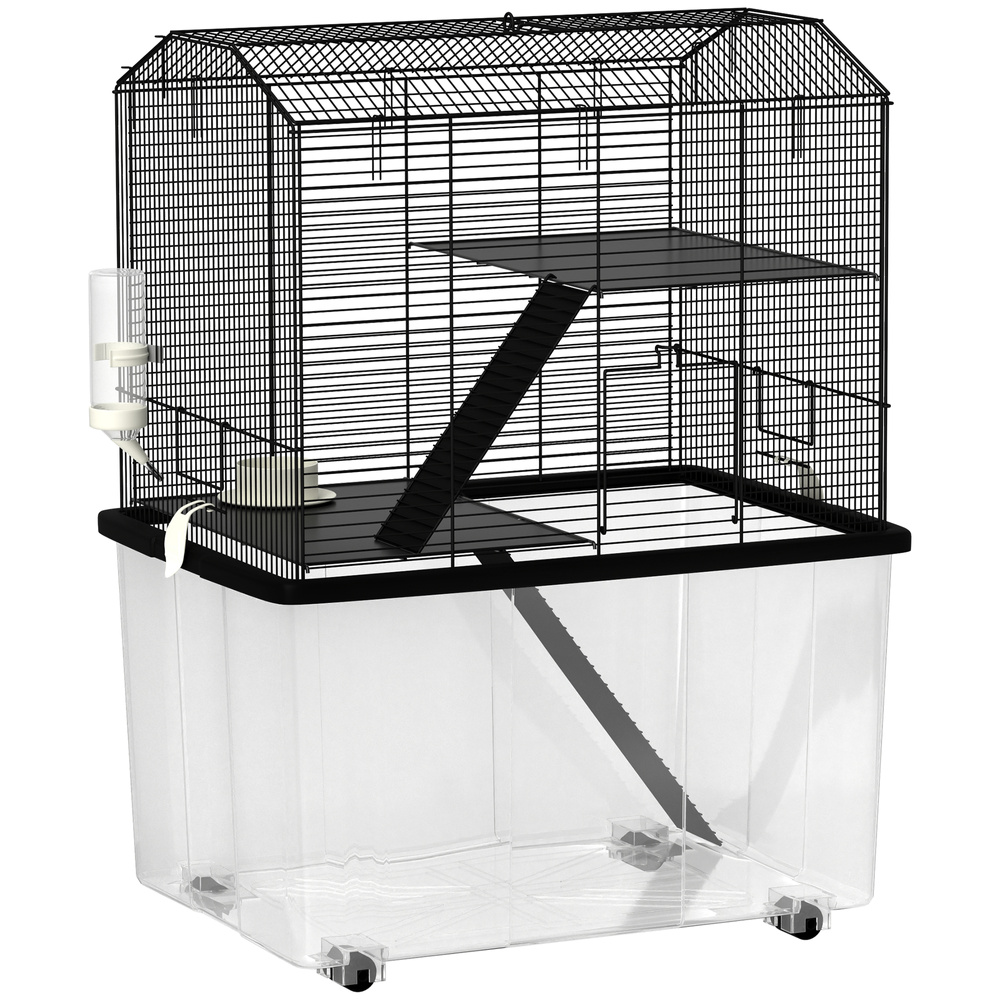 PawHut Three-Tier Gerbil Cage, Hamster Cage for Dwarf Hamster, Syrian Hamster w/ Wheels, Deep Bottom, Food Dish, Water Bottle