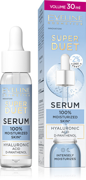 Eveline Super Duet Skoncentrowane Nawilżające Serum Kwas Hialuronowy i D-pantenol dla każdego Rodzaju Skóry 30ml