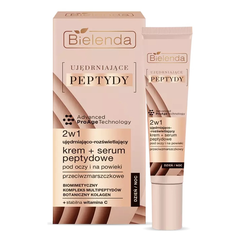 Bielenda Ujędrniające Peptydy 2w1 Ujędrniająco-Rozświetlający Przeciwzmarszczkowy Krem Serum pod Oczy na Dzień i Noc 15ml