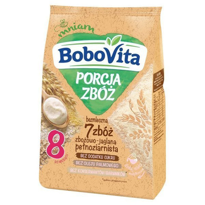 BoboVita Porcja Zbóż Kaszka Bezmleczna 7 Zbóż Zbożowo Jaglana Pełnoziarnista po 8 Miesiącu 170g
