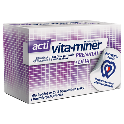 Acti Vita Miner Prenatal Dha Zestaw Witamin dla Kobiet w Ciąży 30 Tabletek + 30 Kapsułek
