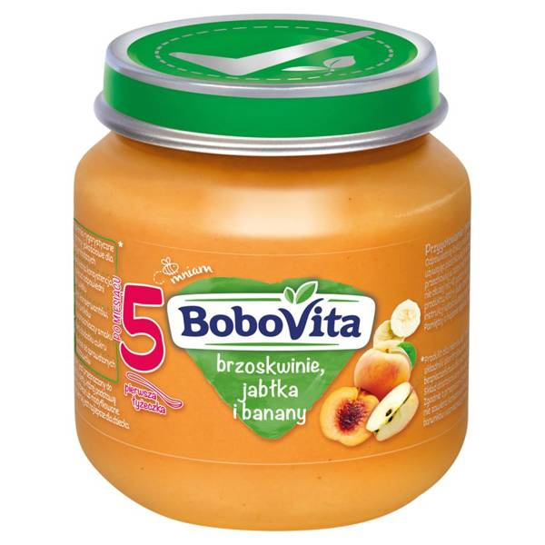 BoboVita Deser Przecier Brzoskwinie Jabłka i Banany dla Niemowląt po 5 Miesiącu 125g